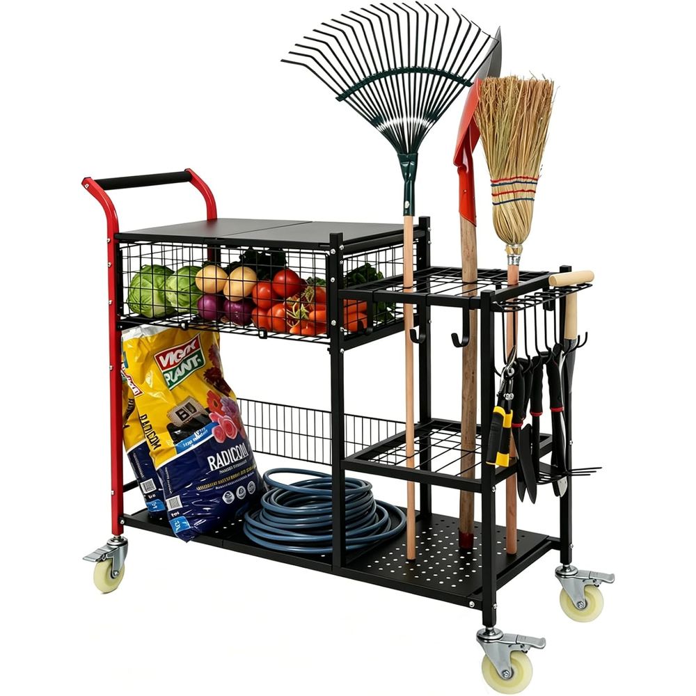 Gardening Tools Rack - Anleolie 3-in-1 Garden Cart: Workstation, Harvest