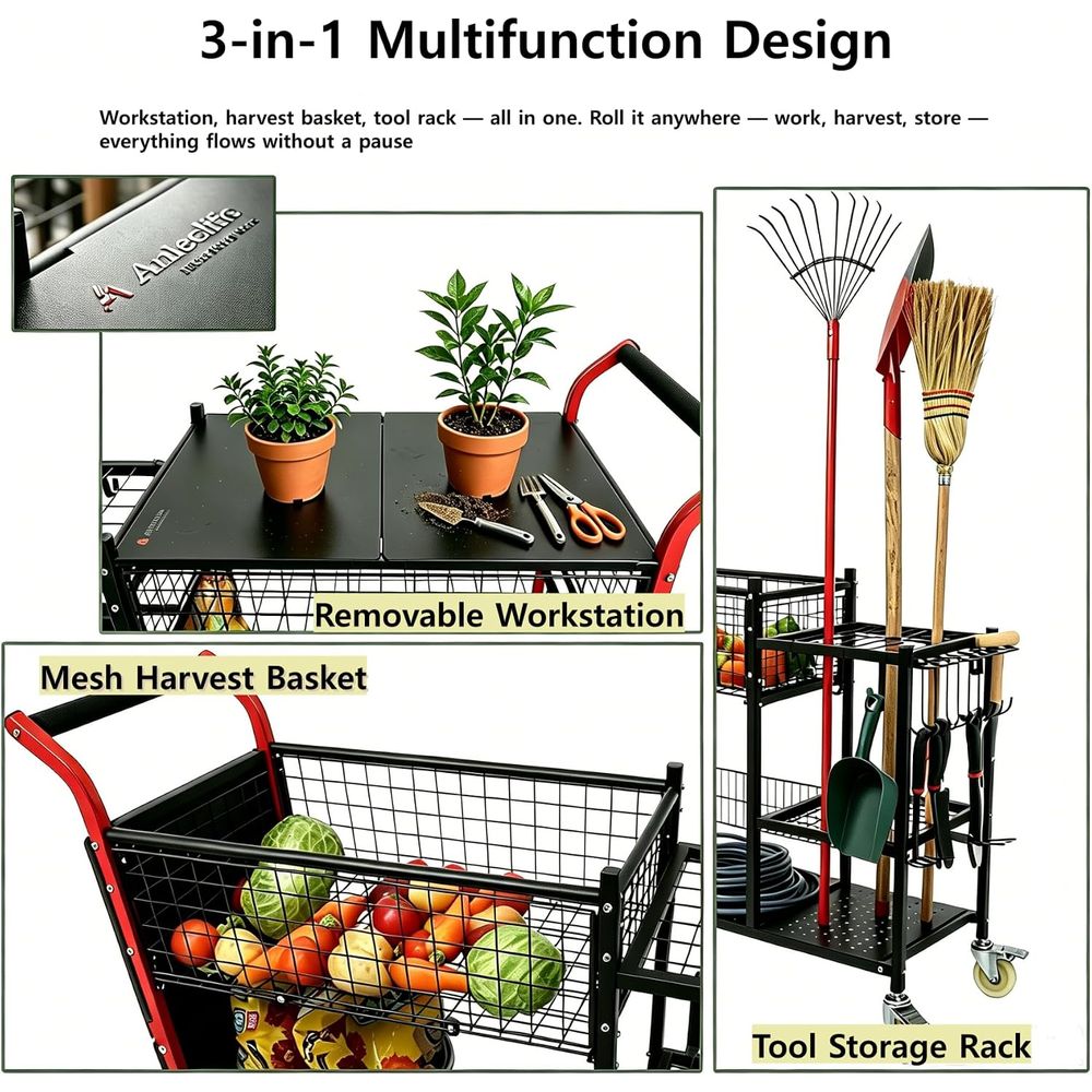 Anleolie 3-in-1 Garden Cart: W - Gardening Tools Rack ulasan dan harga