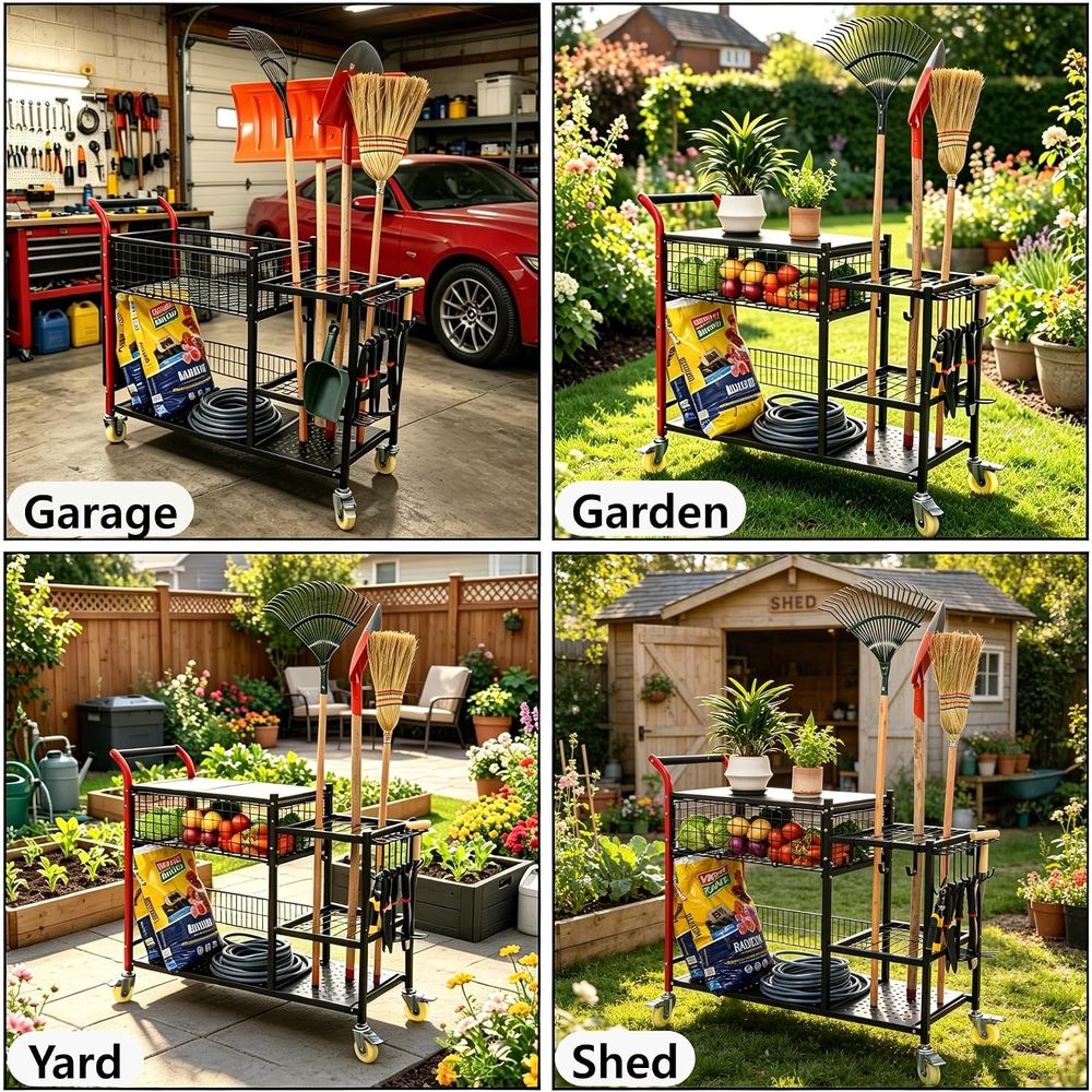 Anleolie 3-in-1 Garden Cart: W - Gardening Tools Rack ulasan dan harga
