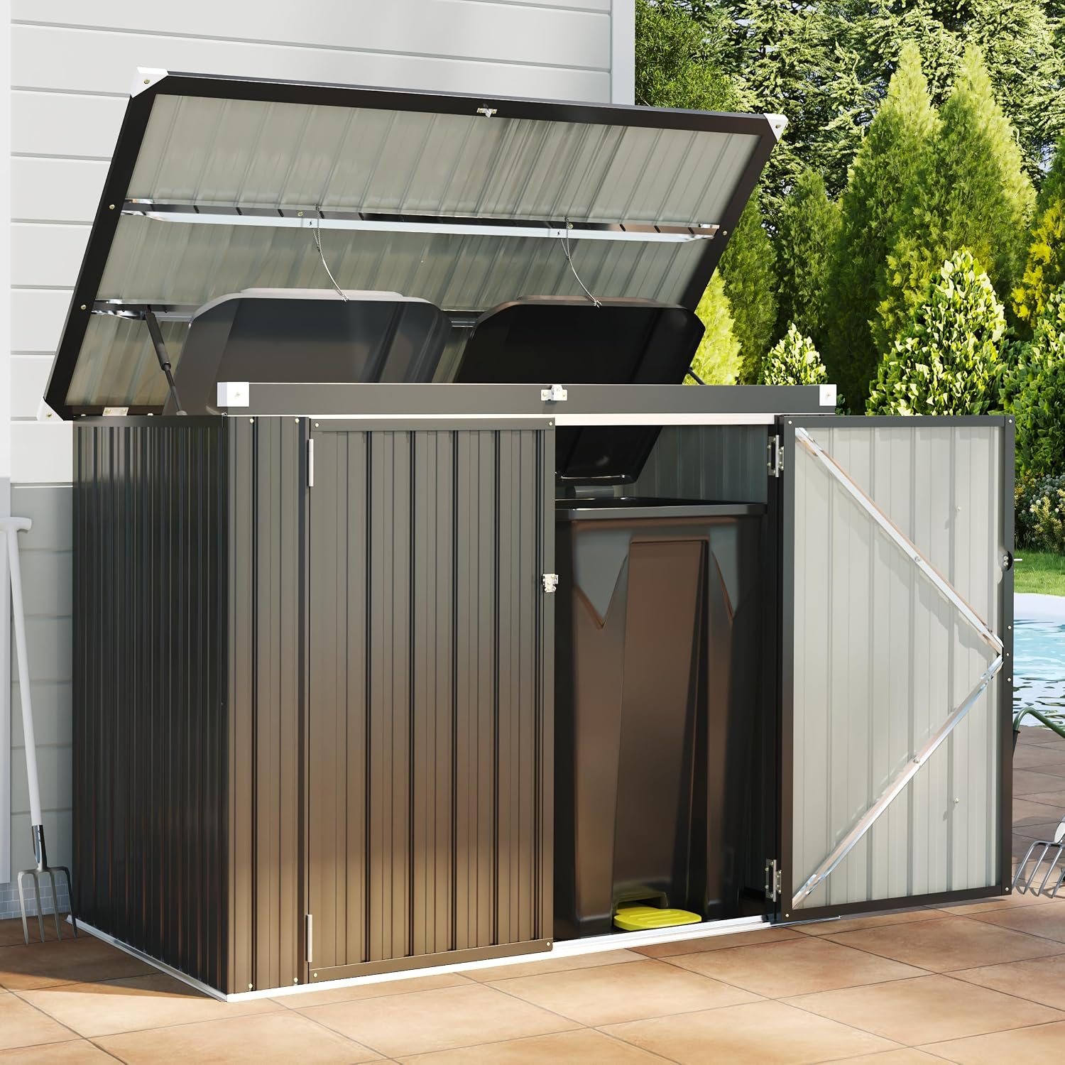 Outdoor Trash Can Storage Shed - Gardening Tools Organizer ulasan dan harga